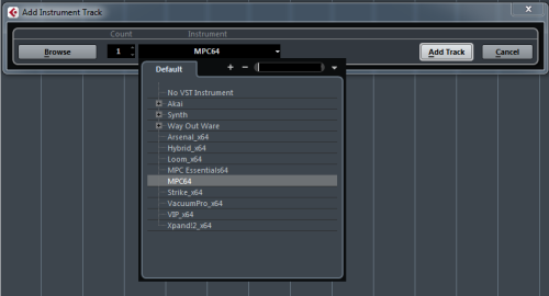 MPC Touch Cubase Insturment Select
