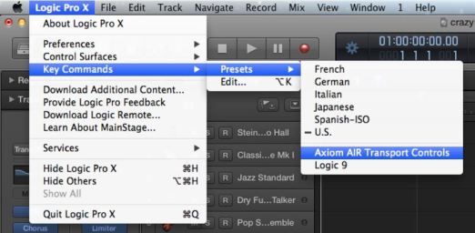 maudio axiom air logicxsetup loadkeycommandpreset