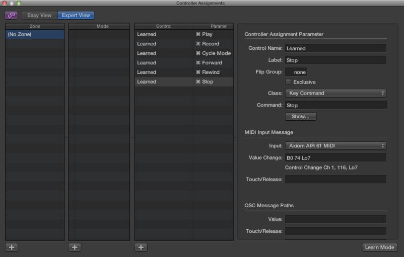 maudio axiom air logicxsetup ctrlassignmenu